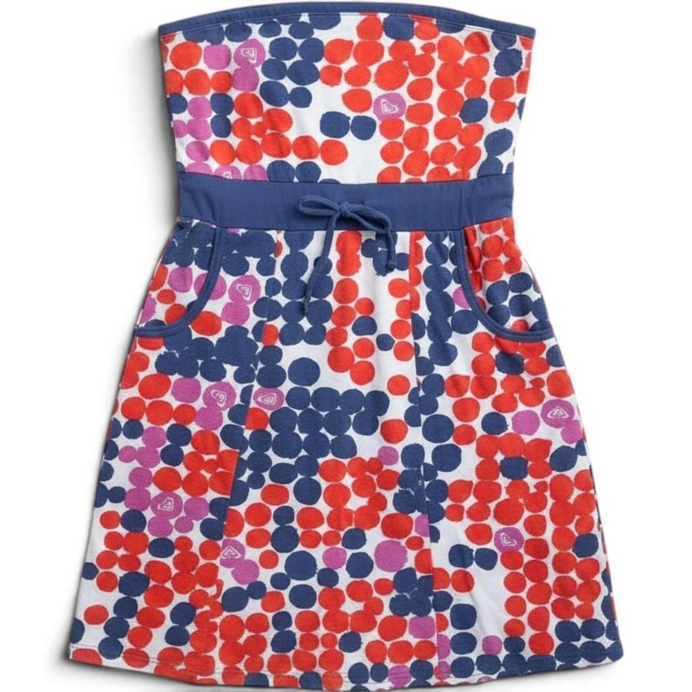 Vintage Y2K Roxy Womens XL Strapless Polka Dot Mini Dress Surfer Girl Beach